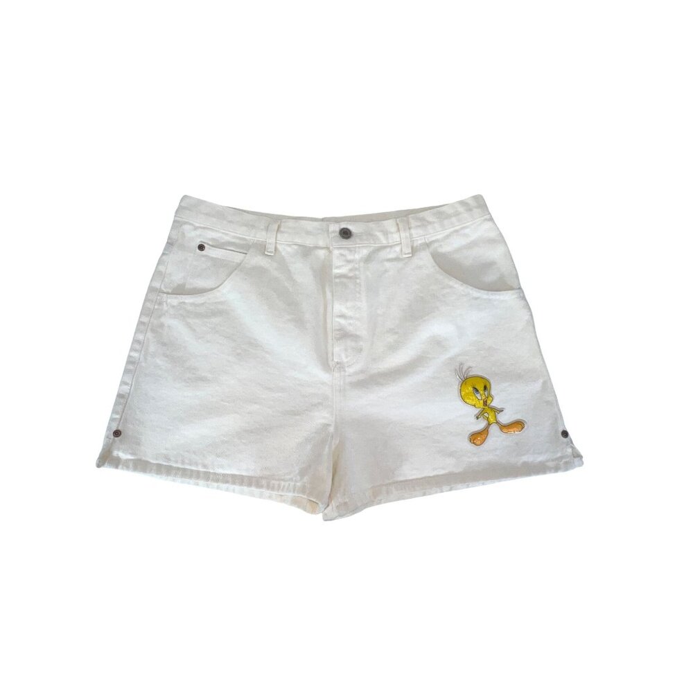 Looney Tunes Tweety White Denim Shorts Womens 18.5 Vintage 1993 Cotton